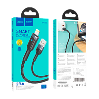 Кабель HOCO U117 USB (m)-Lightning (m) 1.2м 2.4A нейлон с отключением питания черный (1/22/220)
