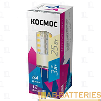 Лампа светодиодная Космос G4 3W 3000К 220V капсула прозрачная (1/100/1000)
