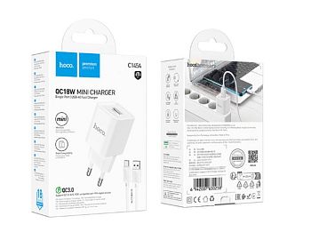 Сетевое З/У HOCO C145A Type-C 18W QC3.0 с кабелем Type-C белый