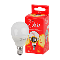Лампа светодиодная ЭРА P45 E14 10W 2700К 220-240V шар Eco (1/10/100)