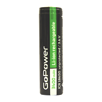Аккумулятор Li-ion GoPower NCR18650 (Pan. NCR18650B) PC1 3.6V 3400mAh без защ. плос.конт. (1/96/192)