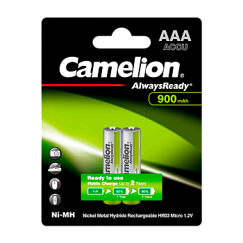 Аккумулятор предзаряженный RTU Camelion HR03 AAA BL2 NI-MH Always Ready 900mAh (2/24/480) 