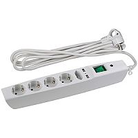 Сетевой фильтр ЭРА SFU 5р.С/З 10A 2.0м со шторкой белый (1/20)