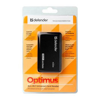 Картридер Defender Optimus USB2.0 SD/microSD/MS/M2 Combo/MMC/CF черный (1/100)