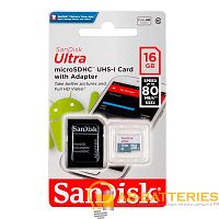 Карта памяти microSD SanDisk ULTRA 16GB Class10 UHS-I (U1) 80 МБ/сек без адаптера