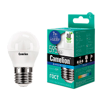 Лампа светодиодная Camelion G45 E27 7W 6500К 170-265V шар матовая (1/10/100)