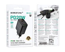 Сетевое З/У Borofone BA96A 1USB+1Type-C 3.0A 20W QC3.0 дисплей черный (1/46/184)
