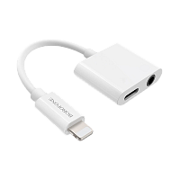 Переходник AUX Borofone BV12 Jack 3.5mm (f)-Lightning (m)/Lightning (f) силикон белый (1/76/304)