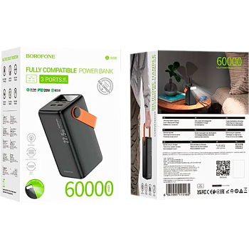 Внешний аккумулятор Borofone BJ66B 60000mAh 3.0A 22.5W 2USB LED черный (1/11)
