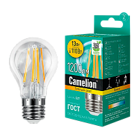 Лампа светодиодная филамент Camelion A60 E27 13W 3000К 207-244V груша ЛОН прозрачная (1/10/100)