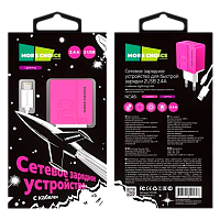 Сетевое З/У MORE CHOICE NC46i 2USB 2.4A с кабелем Lightning розовый 