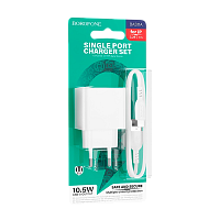 Сетевое З/У Borofone BAS11A 1USB 2.1A с кабелем Lightning белый (1/48/192)