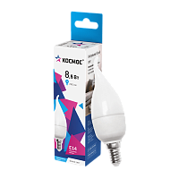 Лампа светодиодная Космос CW E14 8.5W 4500К 220V свеча на ветру матовая (1/10/80)