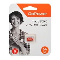 Карта памяти microSD GoPower 64GB Class10 65 МБ/сек V30 без адаптера