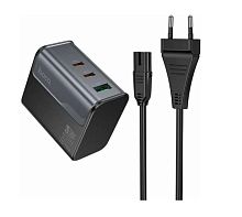 Сетевое З/У HOCO CS76A 1USB+2Type-C 3.0A 70W GaN с сетевым штекером черный (1/72) 