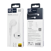 Наушники вставные GFPower A01 с микр. белый 