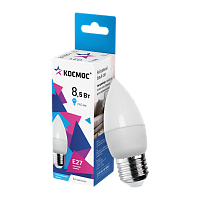 #Лампа светодиодная Космос CN E27 8.5W 4500К 220V свеча матовая (1/10/80)