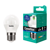 Лампа светодиодная Camelion G45 E27 8W 6500К 170-265V шар матовая (1/10/100)