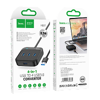 USB-Хаб HOCO HB31 4USB USB (m) USB3.0 0.2м черный (1/19/190)