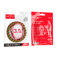 Кабель HOCO X116 USB (m)-Type-C (m) 1м 3.0A нейлон красный (1/68/680)