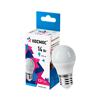 Лампа светодиодная Космос GL45 E27 14W 4500К 220V шар матовая (1/10/80)