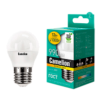 Лампа светодиодная Camelion G45 E27 12W 3000К 170-265V шар матовая (1/10/100)