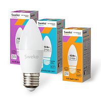 Лампа светодиодная Sweko C35 E27 10W 6500К 230V свеча (1/5/100)