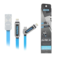 Кабель Remax RC-067t Armor USB (m)-Lightning/microUSB (m) 1м 2.1A голубой