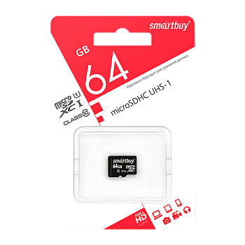 Карта памяти microSD Smartbuy 64GB Class10 UHS-I (U1) 60 МБ/сек без адаптера
