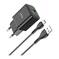 Сетевое З/У HOCO N26 1USB 18W QC3.0 с кабелем Type-C черный (1/13/130) 