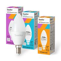 Лампа светодиодная Sweko C35 E14 15W 4000К 230V свеча (1/5/100)