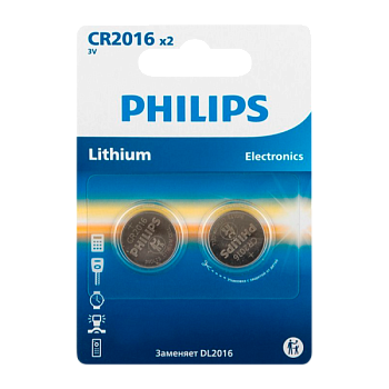Батарейка Philips CR2016 BL2 Lithium 3V (2/40/400)