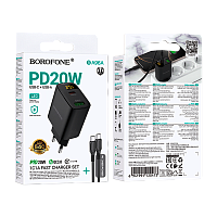 Сетевое З/У Borofone BA96A 1USB+1Type-C 3.0A 20W QC3.0 дисплей с кабелем Type-C/Type-C черный 