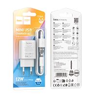 Сетевое З/У HOCO C134A 1USB 2.4A 12W с кабелем Lightning белый (1/28/168) 