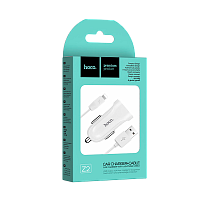 Автомобильное З/У HOCO Z2 1USB 1.5A с кабелем Lightning белый (1/28/280)