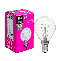 Лампа накаливания General Electric E14 60W 230V шар 45мм прозрачная