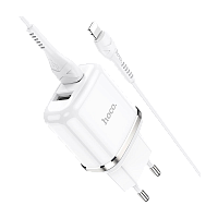 Сетевое З/У HOCO N4 2USB 2.4A с кабелем Lightning белый (1/12/120) 