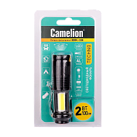 Фонарь ручной Camelion LED51531 XPE+COB от батареек 1хАА 4 режима+ZOOM черный (1/6/36)