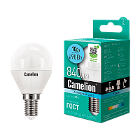 Лампа светодиодная Camelion G45 E14 10W 4500К 170-265V шар матовая (1/10/100)