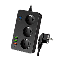 Сетевой фильтр Live Power LP SF301 3р.С/З 10A 2.0м 3USB A+C Gan 45W с выкл. черный (1/30)