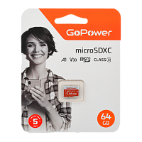 Карта памяти microSD GoPower 64GB Class10 UHS-I (U3) 100 МБ/сек V30 без адаптера