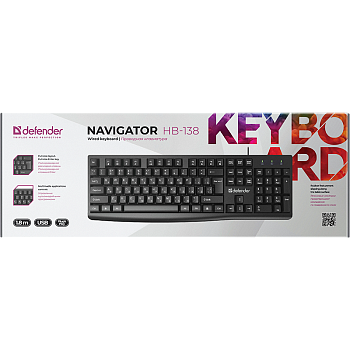 Клавиатура проводная Defender HB-138 RU Navigator классическая USB 1.8м черный (1/20) 