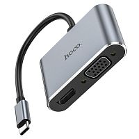 Переходник HOCO HB29 Type-C (m)-HDMI/VGA (f) серый (1/18/180)