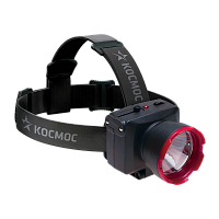 Фонарь налобный Космос H1W 1W 1LED от аккумулятора 2 режима черный (1/12/24)