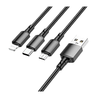 Кабель Borofone BX72 USB (m)-Lightning/Type-C/microUSB (m) 1м 2.0A нейлон черный (1/360)