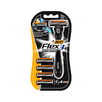 Бритва BIC "Flex 3 Hybrid" 3 лезвия 4 кассеты пластиковая ручка плавающая головка (1/10)