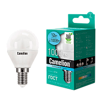 Лампа светодиодная Camelion G45 E14 12W 4500К 170-265V шар матовая (1/10/100)