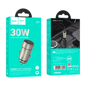Автомобильное З/У HOCO Z57 Type-C 3.0A 30W PD3.0 с кабелем Type-C металлик (1/12/120)