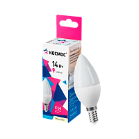 Лампа светодиодная Космос CN E14 14W 3000К 174-265V свеча матовая (1/10/80)