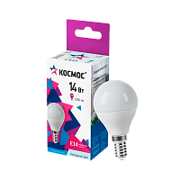 Лампа светодиодная Космос GL45 E14 14W 6500К 174-265V шар матовая (1/10/80)